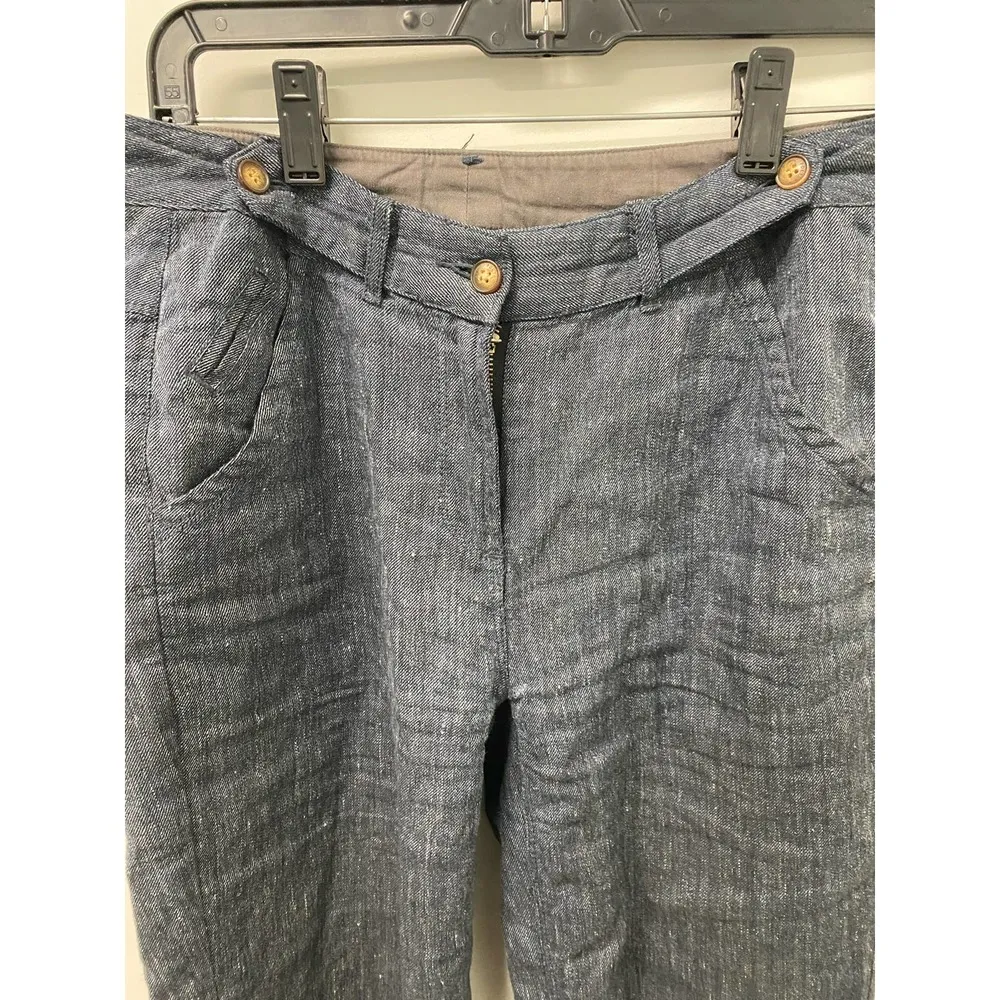 Poetry Linen Blend Pants 4 Blue Woven High Waist Straight Leg Cotton Lagenlook - Image 5