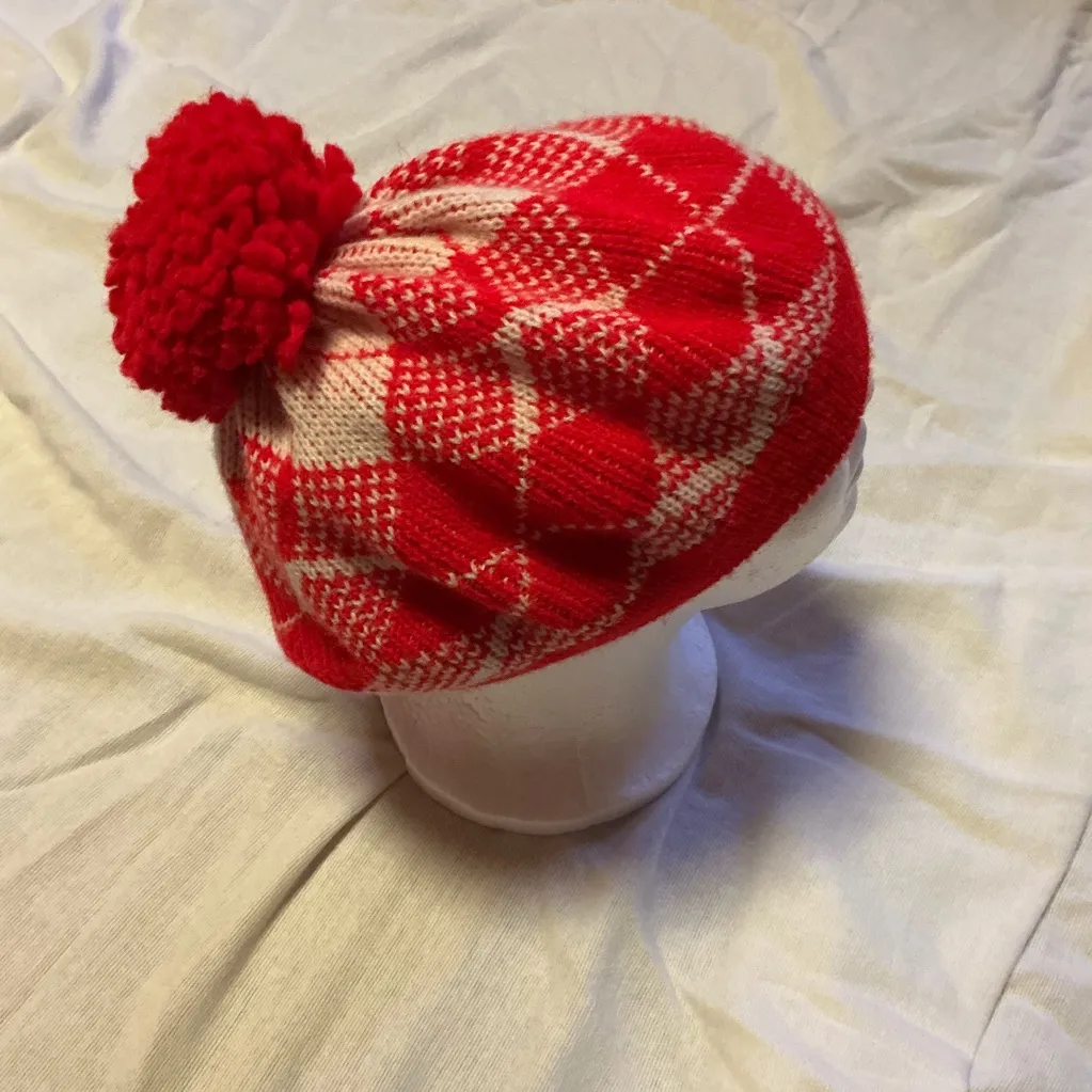 Vintage 70s red plaid Pom hat - Image 6
