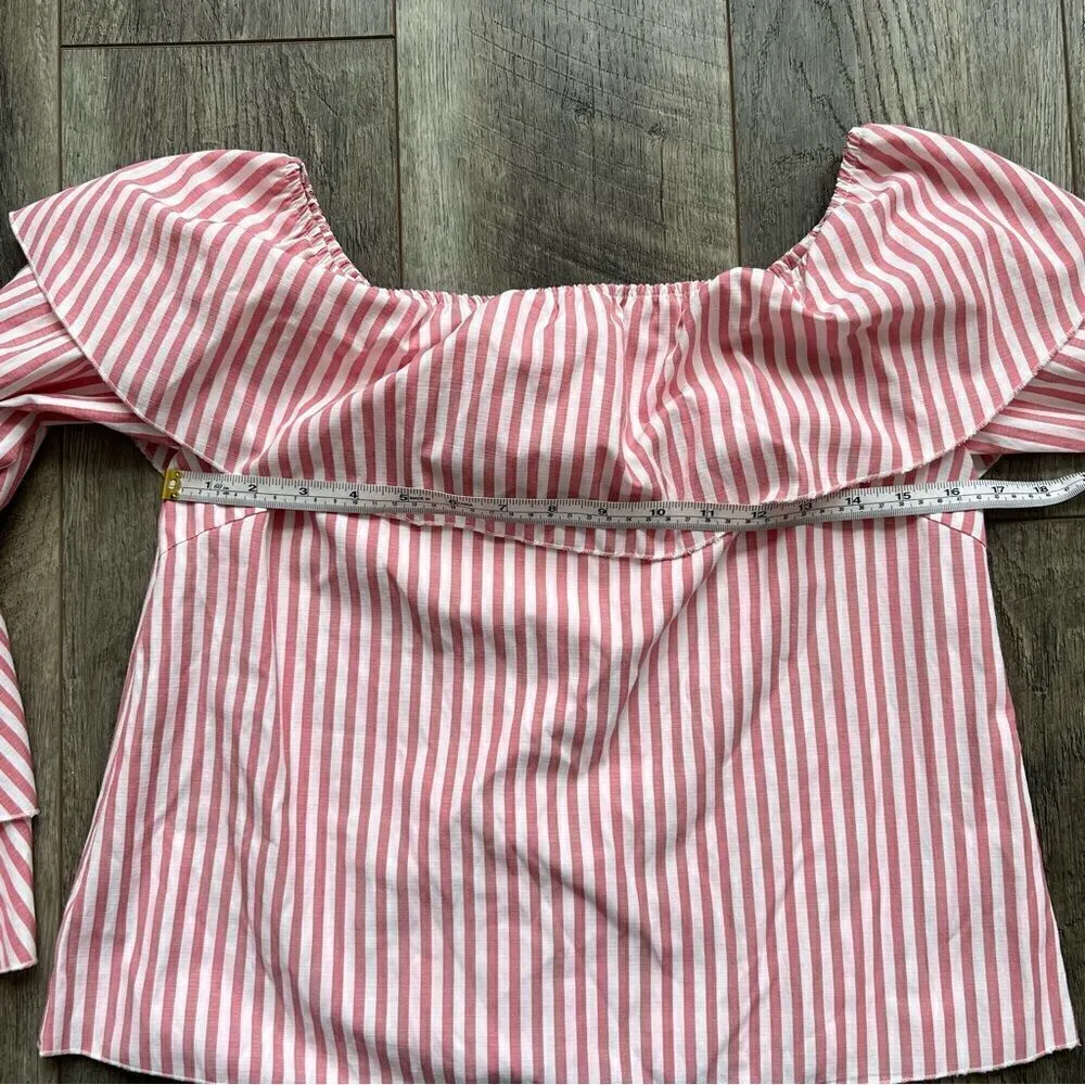 Hyfve Pink Striped Ruffle Off the Shoulder Top Long Bell Sleeve Shirt Size Small - Image 8