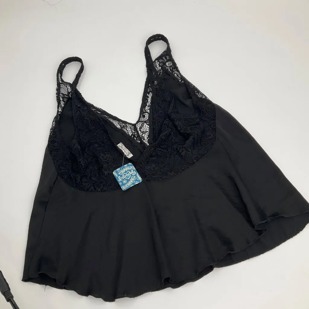 Free People Black V-Neck Lace Trim Sleeveless Top Womens S flowy oversized boho - Image 7