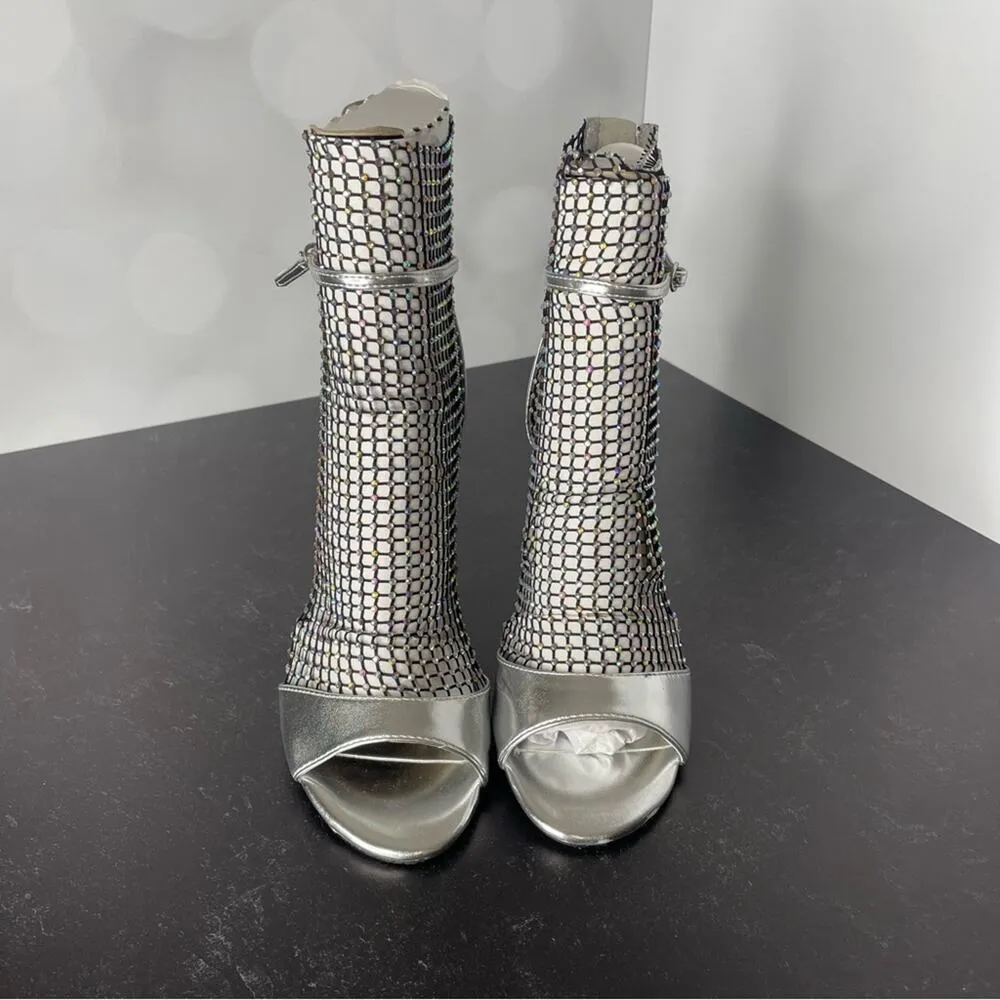 Nine West Imery Mesh Peep Toe Booties Silver Women’s Sz 6.5 - Image 3