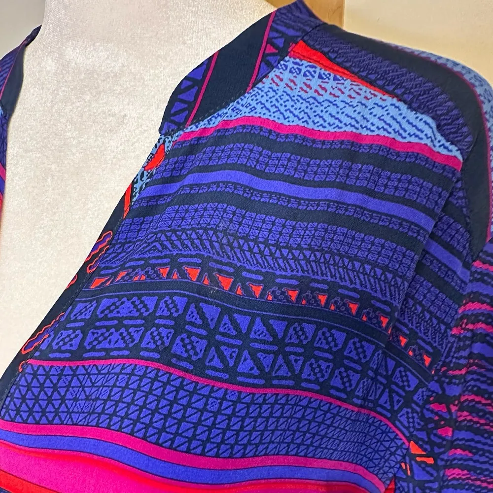 Amanda Uprichard blue, red & purple striped pattern long sleeve tunic top size M - Image 14
