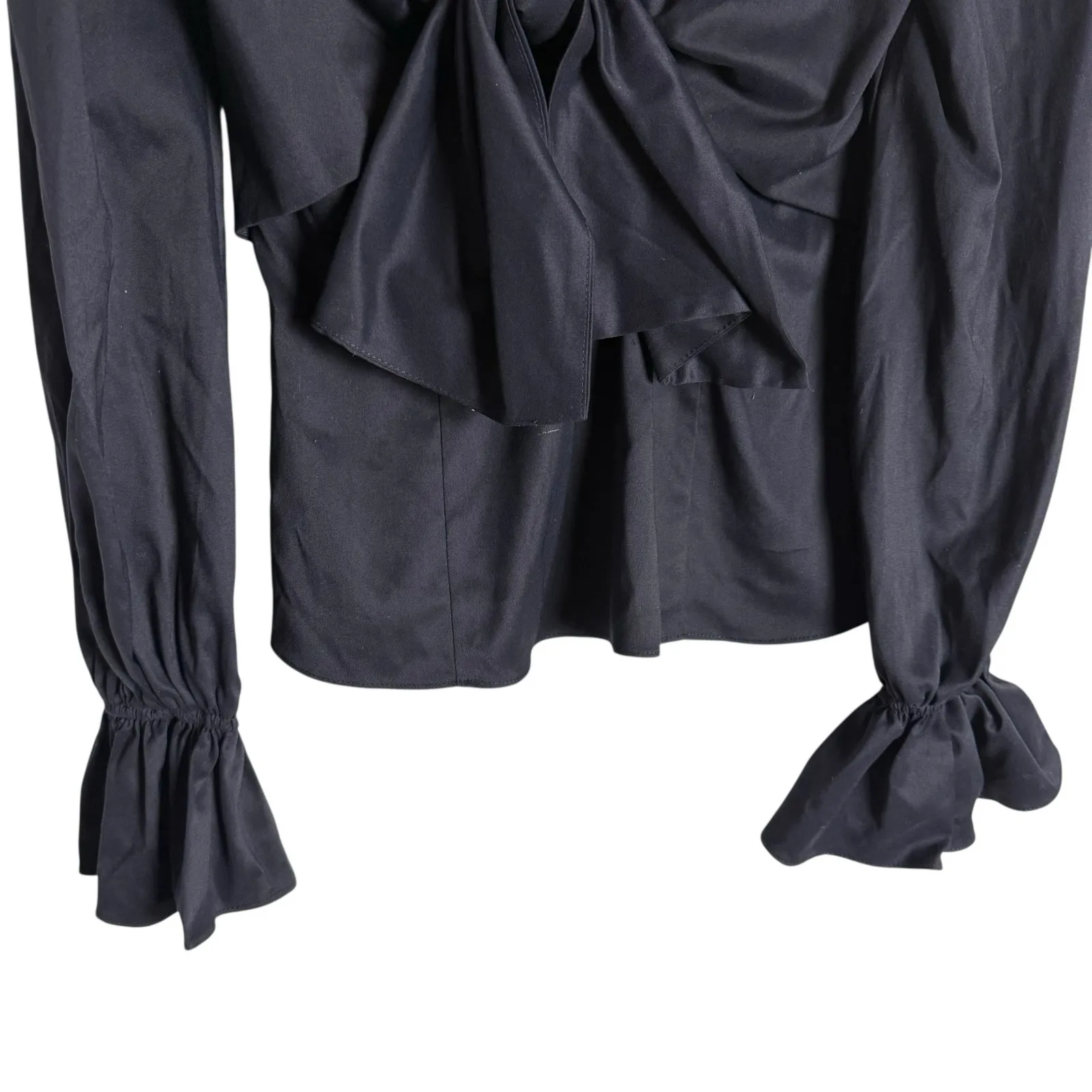 Intermix Navy Blue Long Bell Sleeve Bow Puff Sleeve Top Size S - Image 3