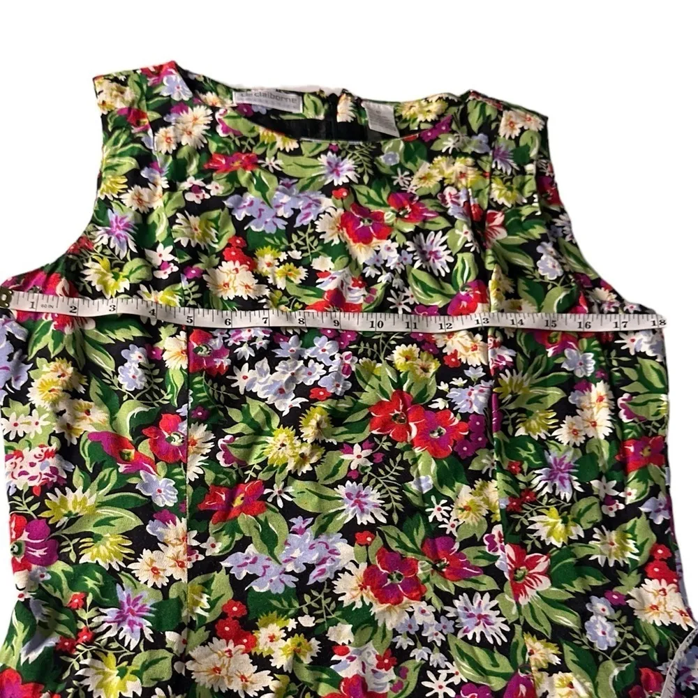 90s Liz Claiborne Green and Pink Floral Print Swing Tank Dress 10 bm - Image 5