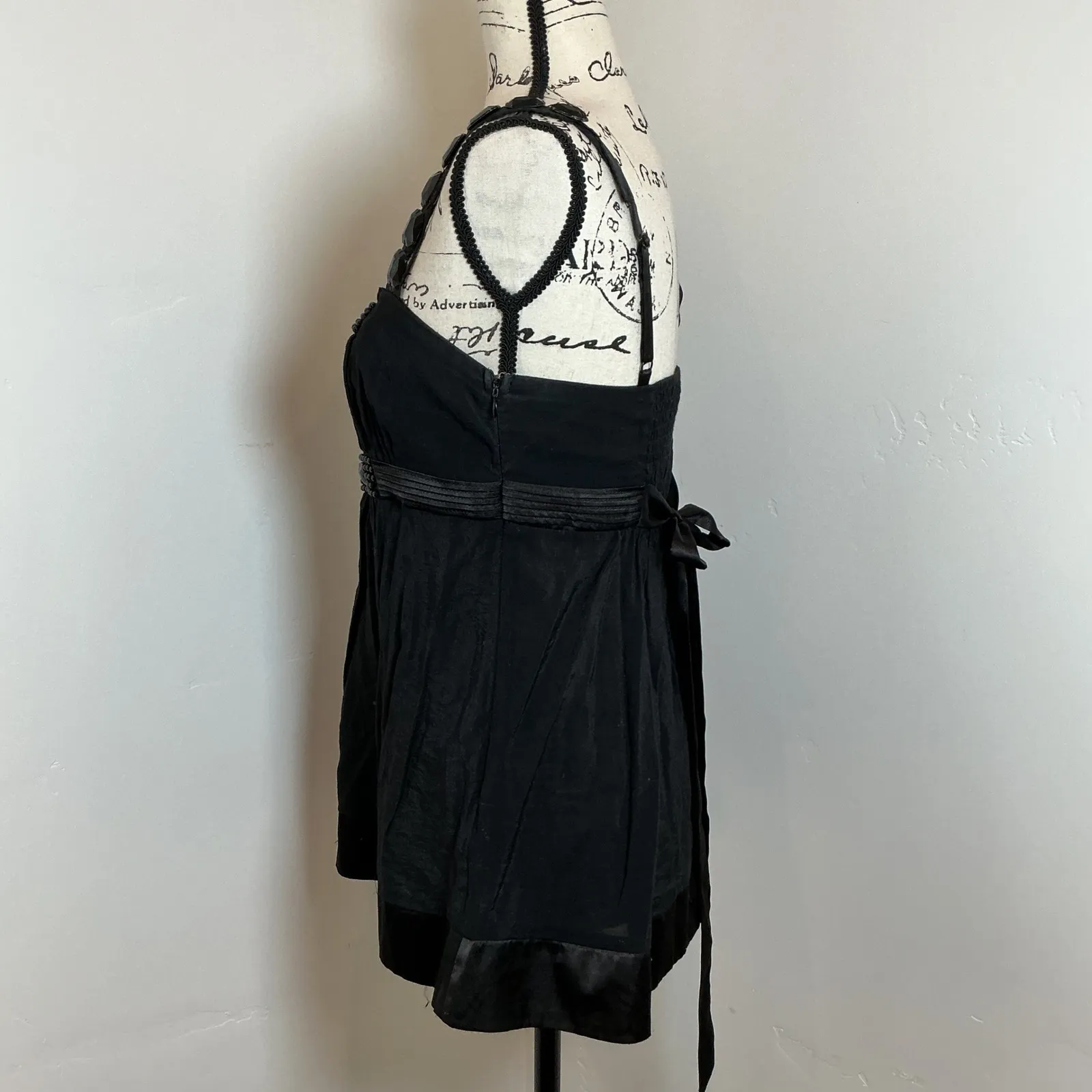 Twenty One Black Beaded Empire Waist Tank Top | Y2K Dressy Cami | Medium - Image 2