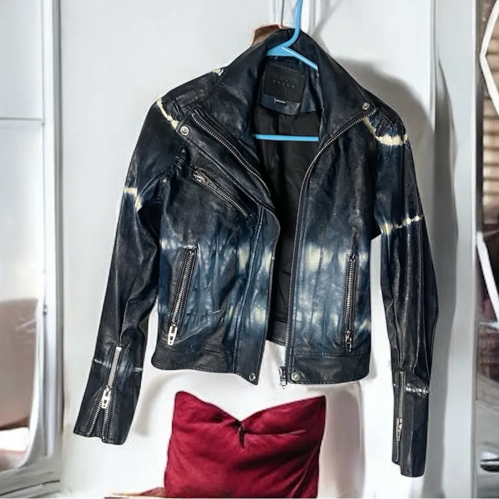 BLANKNYC Tie-Dye Moto Jacket Small S Faux Leather Zipper Accents Biker NYC - Image 5