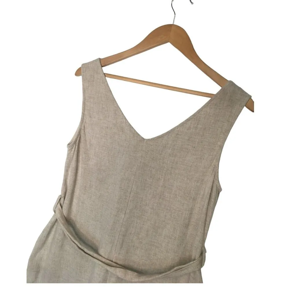 ee:some  Romper Womens S Linen Cotton Belted Sleeveless Button Front Summer Beige - Image 8