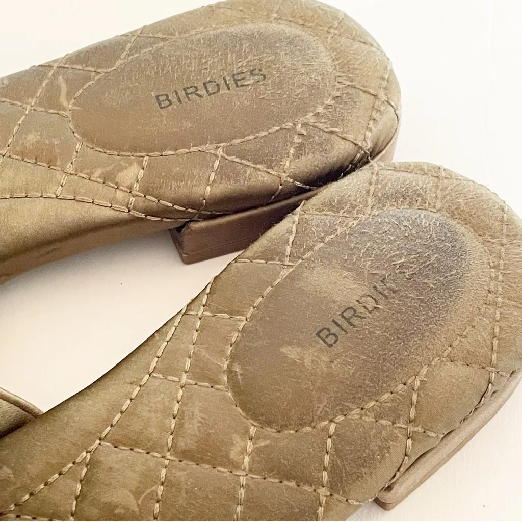 Birdies Size 6‎ The Songbird Mules Khaki Green Satin Quilted Mule Flat Slip On - Image 3