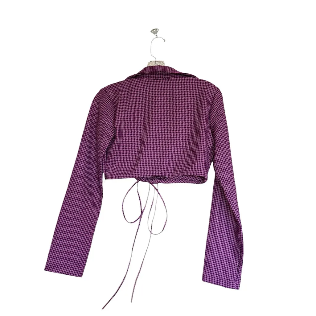 NWOT ZARA Houndstooth Long Sleeve Wrap Crop Polo Top 3067/477/032 - Image 5