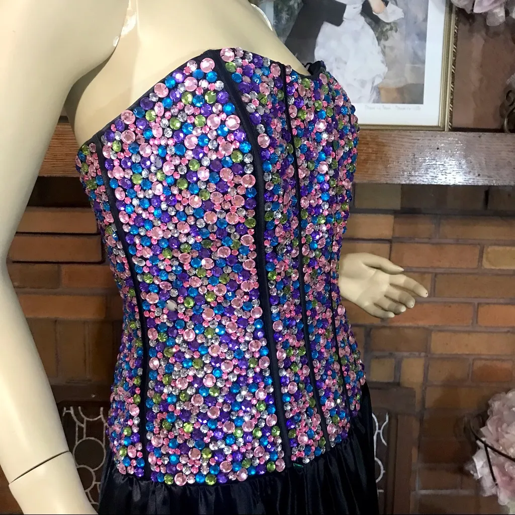 TIFFANY DESIGNS MULTI-COLOR BEADED STRAPLESS DRESS WITH BLACK SATIN SKIRT (8) - Image 8