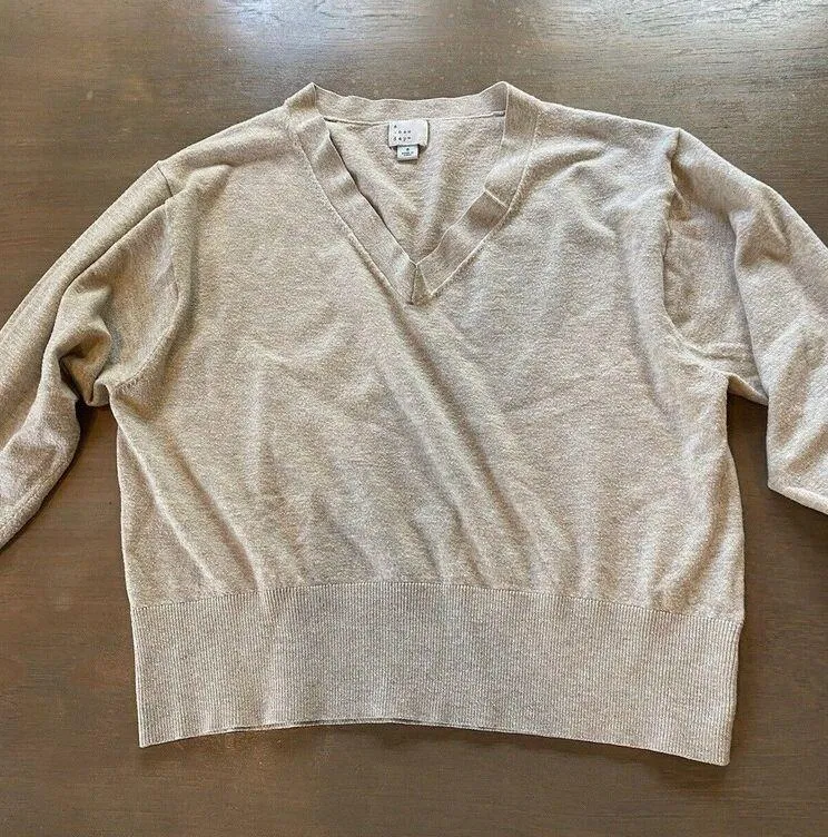 A New Day Sweater Size Small Oatmeal V Neck Knit Top Fine Gauge Pullover Target - Image 6
