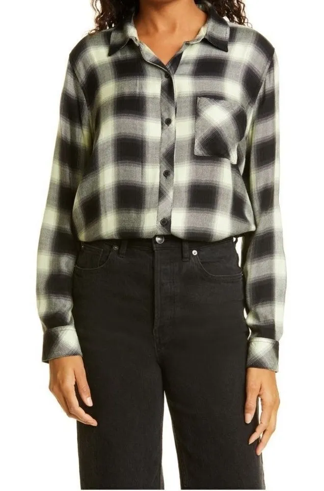 Rails Hunter Plaid Button Up Shirt, Long Sleeve, 90's Black/White, Small, NWT - Image 1