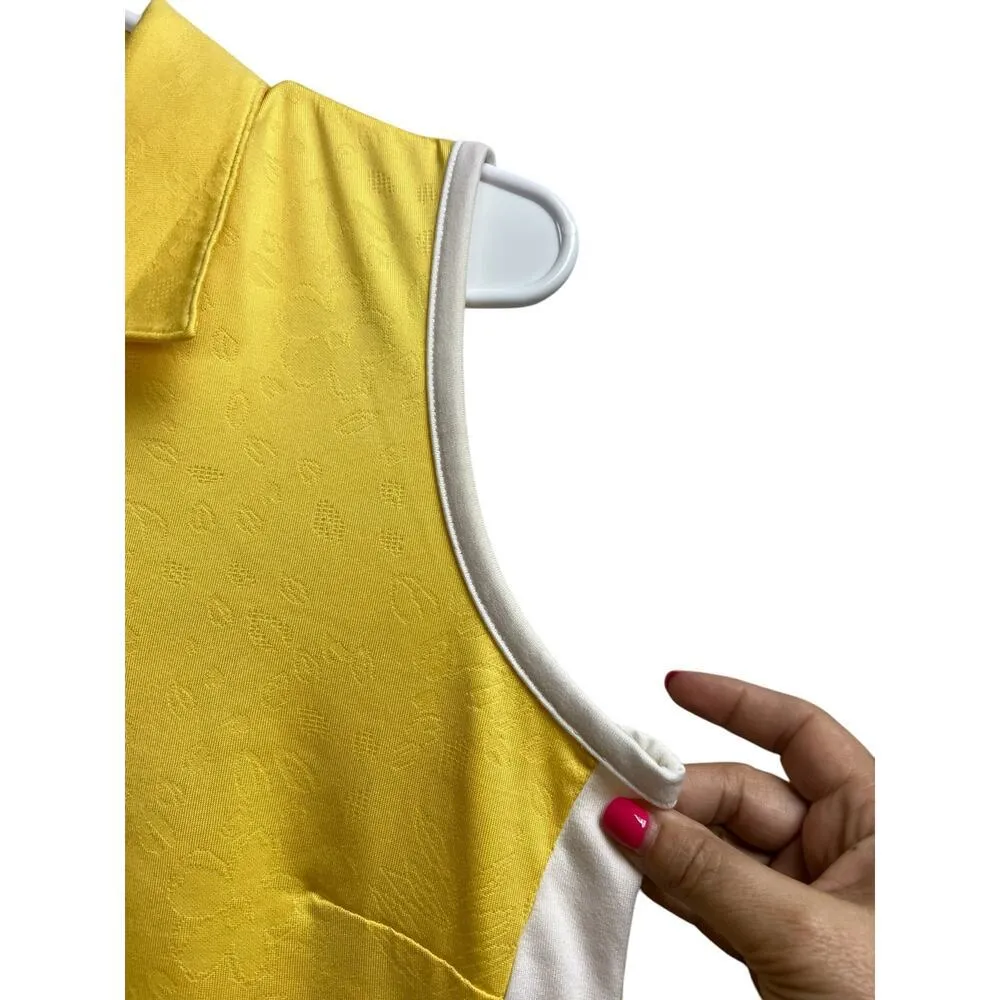 Adidas Clima Cool Yellow White Golf Polo Sleeveless Shirt Small - Image 3