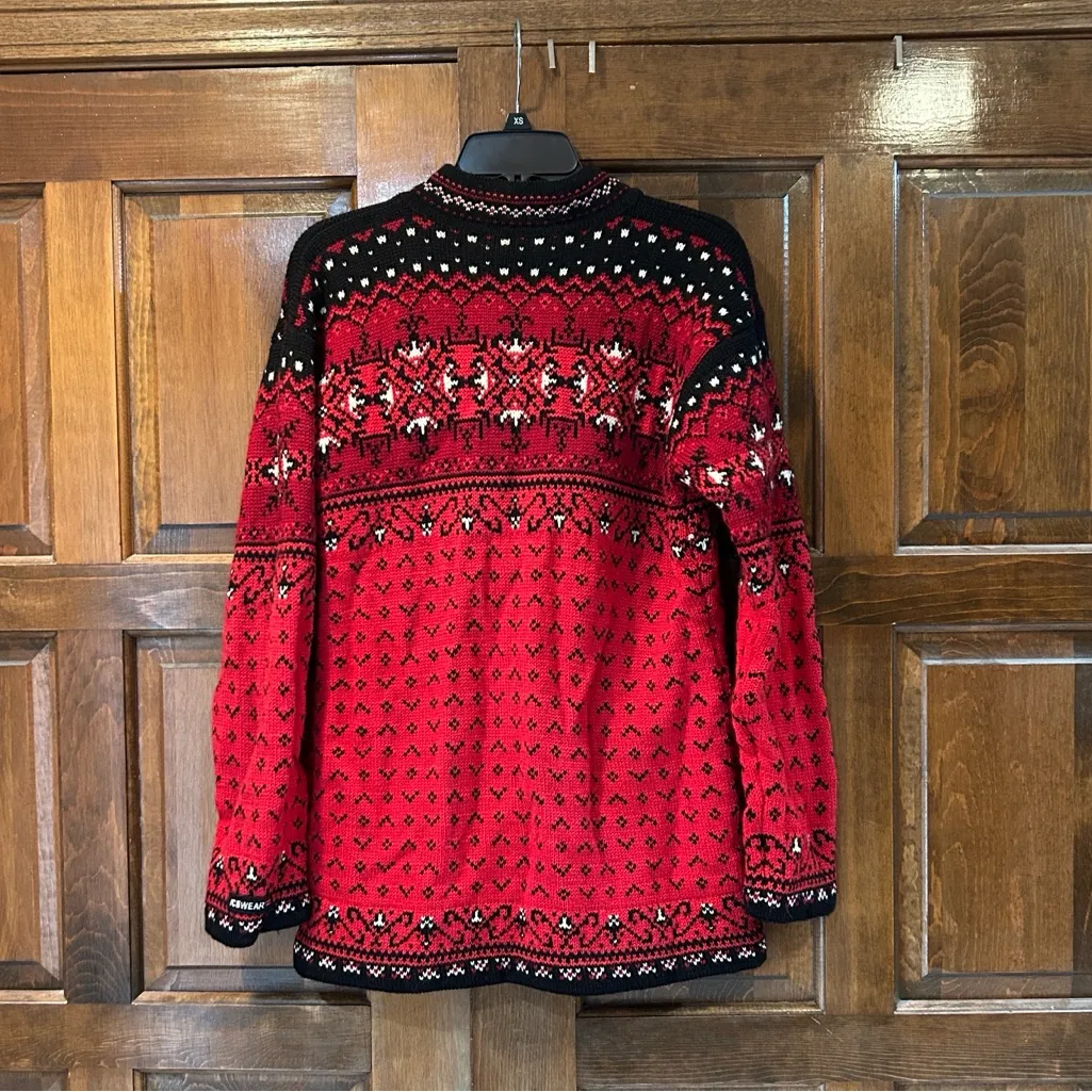 Icewear 100% Pure Wool Cardigan Sweater Nordic Fair Isle Red Cabincore Medium - Image 3