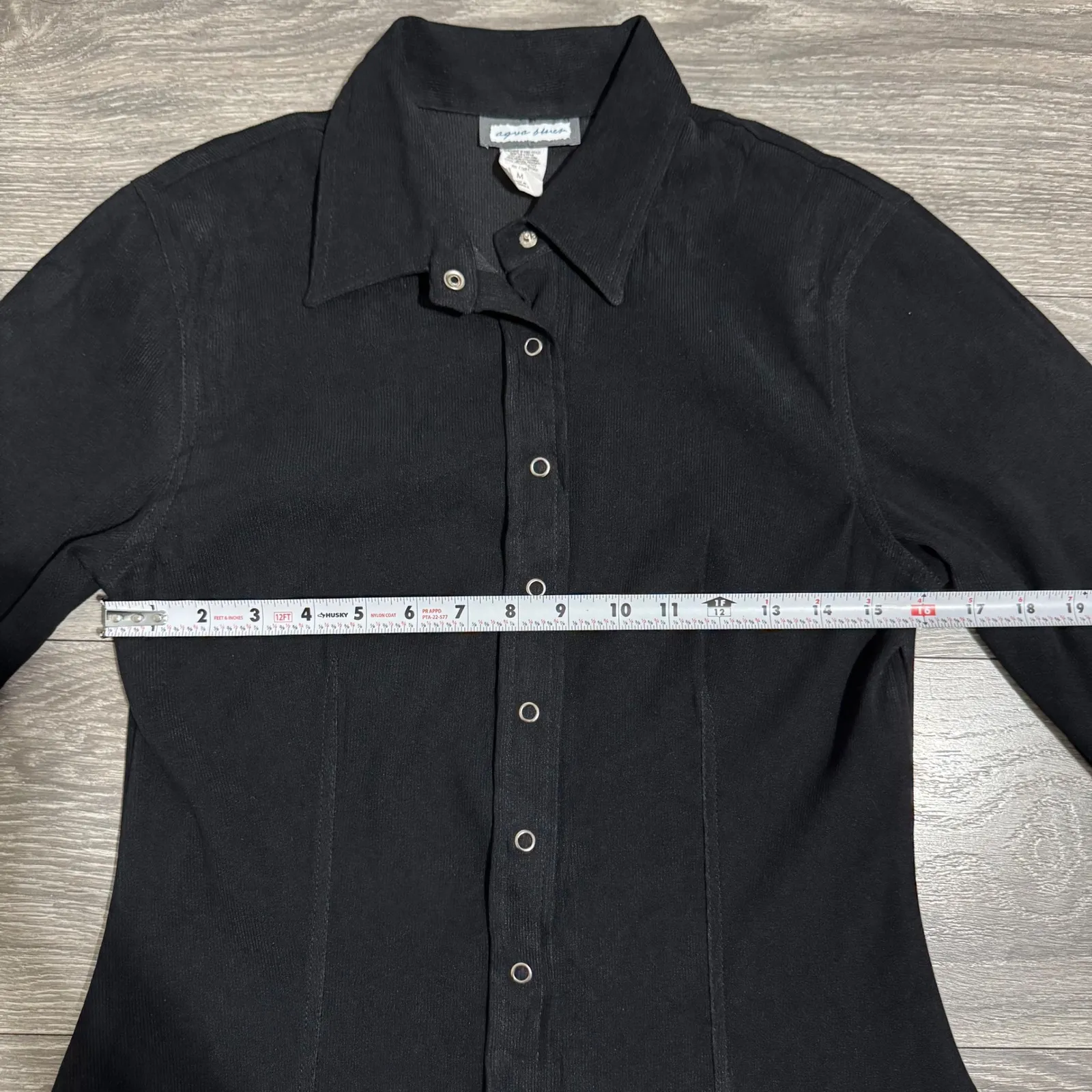 Aqua Blues Black Corduroy Button Up Collared 3/4 Sleeve Career Shirt Womens M Size M - Image 10