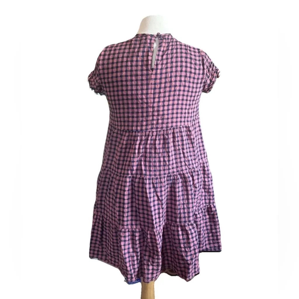 EUC Madewell Short-Sleeve Tiered Mini Dress in Gingham Check Size Small - Image 3