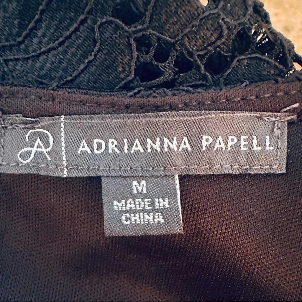 Adrianna Papell Black Lace Blouse Puff Sleeves Size M - Image 14