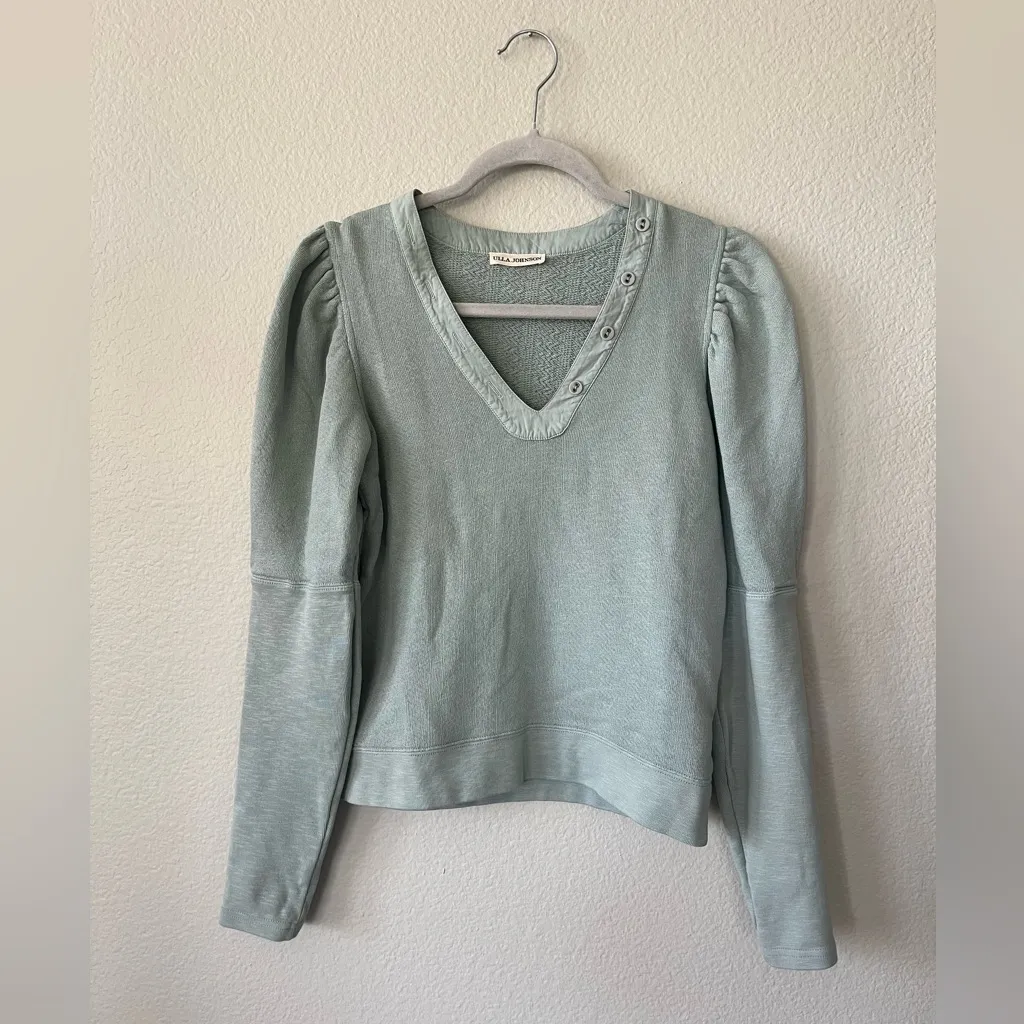 Ulla Johnson Jude Puff Sleeve Sweatshirt in Blue Green Women's Size P - Image 2