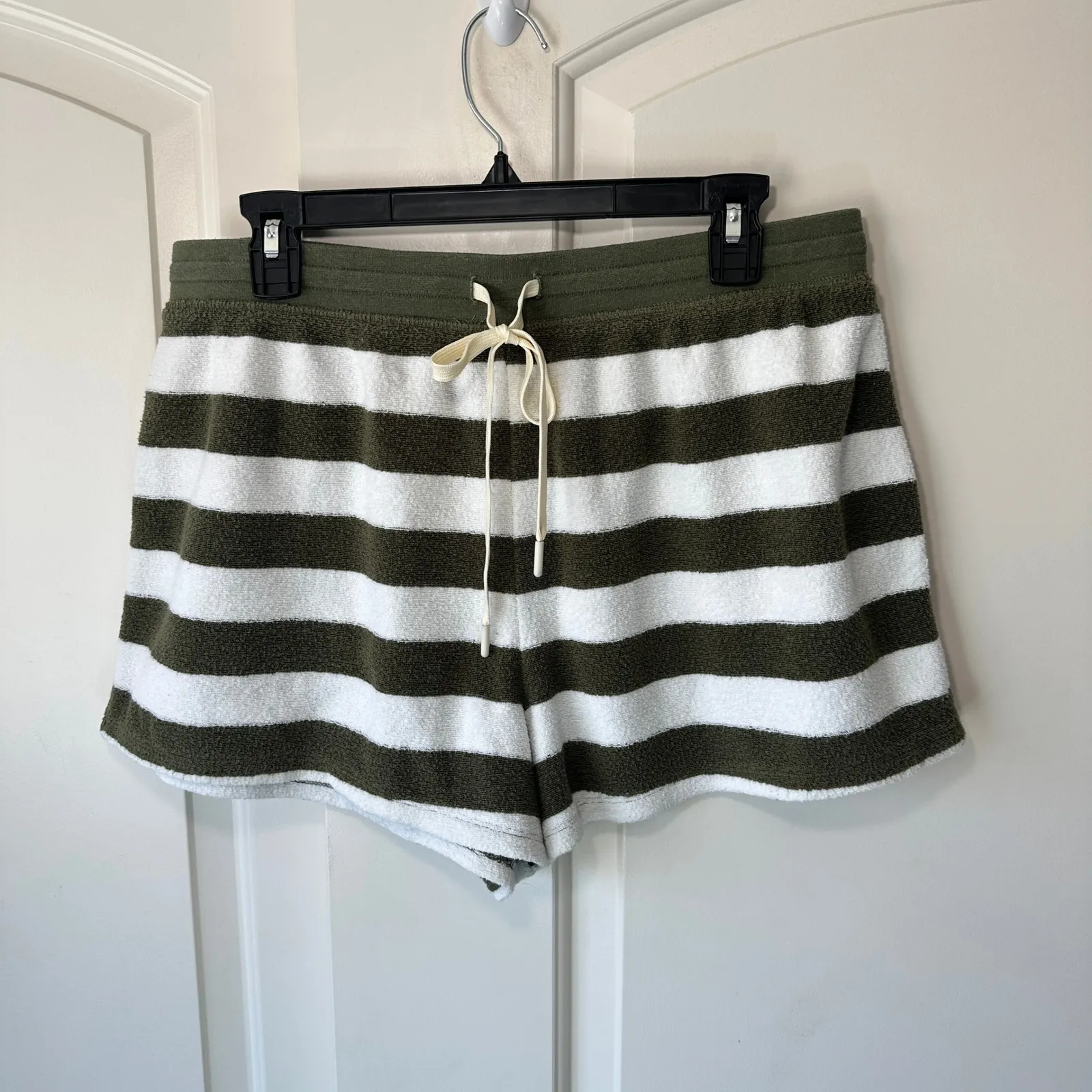 Outerknown High Tide Striped Terry Shorts Green White Lounge Organic Cotton‎ L - Image 2