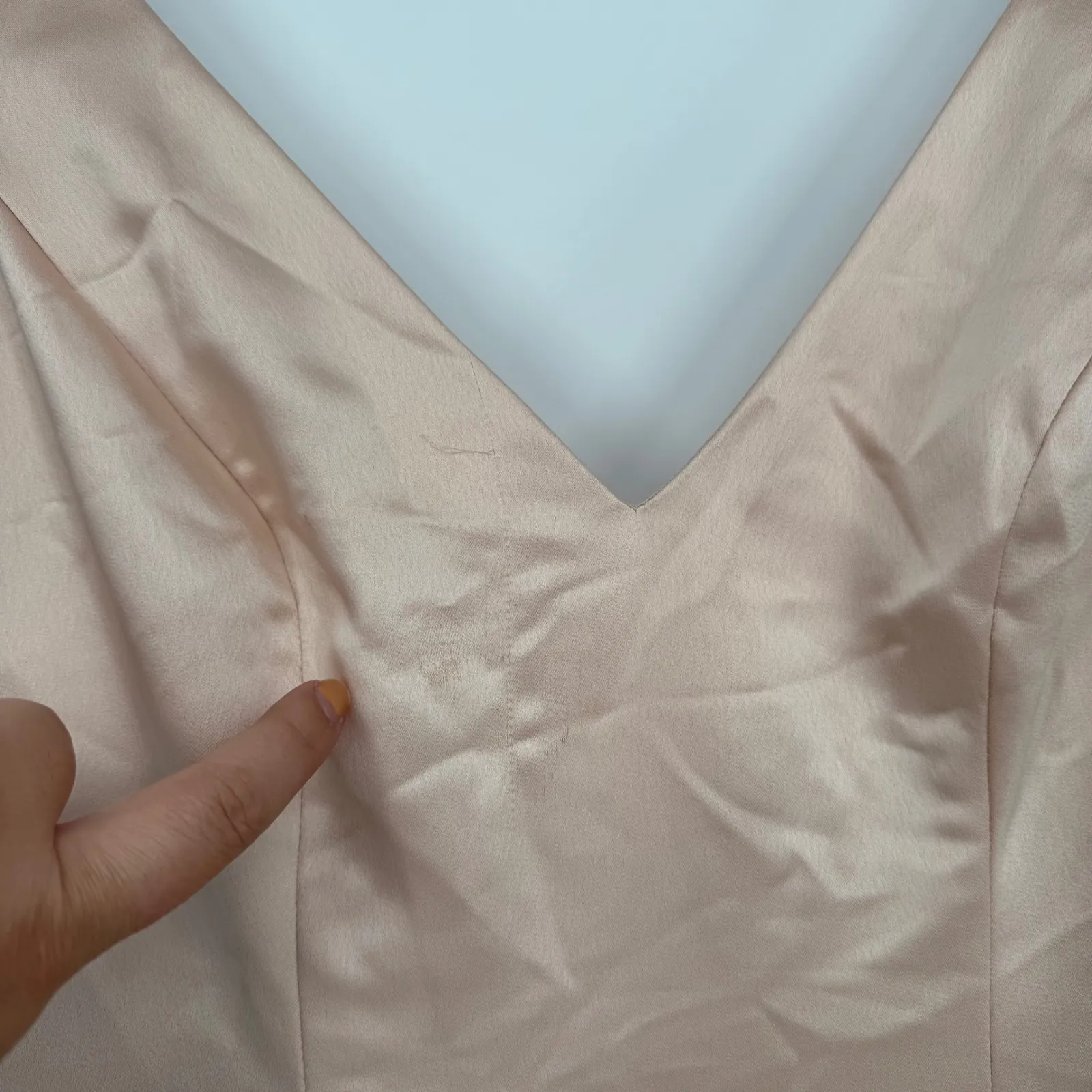 After Six Beige Satin V Neck Spaghetti Strap Floor Length Gown Dress Sz 4 - Image 6