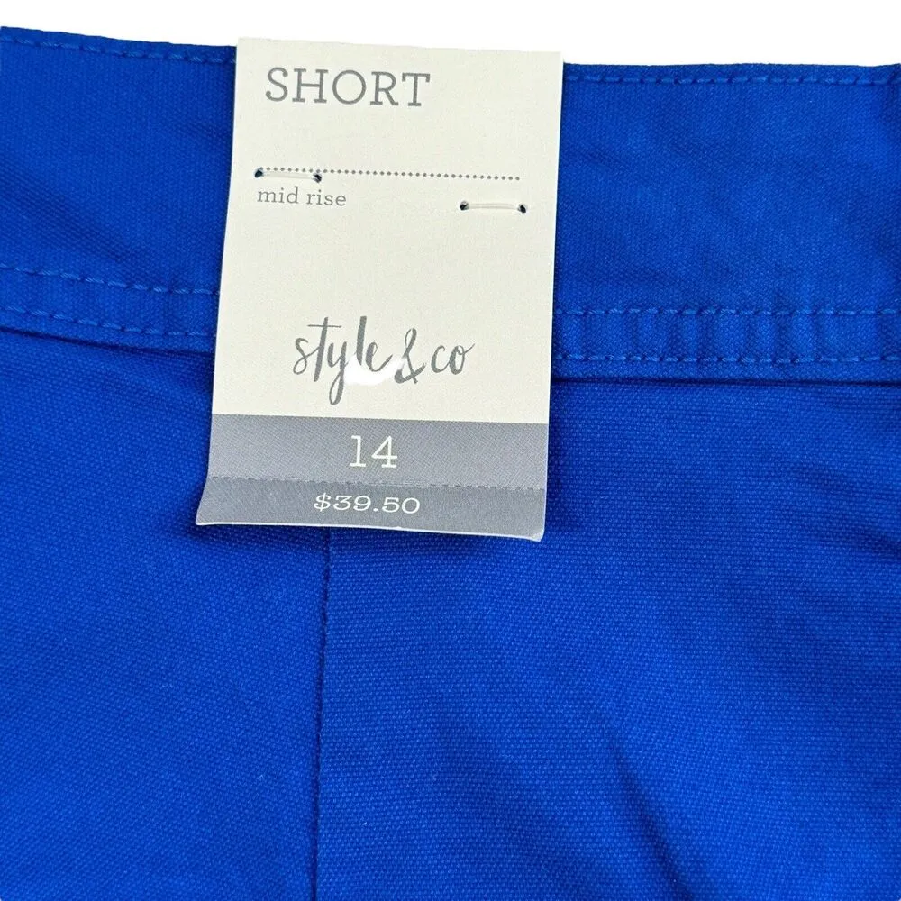 Style & Co SZ 14 Chino Shorts Mid-Rise Pockets Zip-Fly Stretch Cobalt Blue Women - Image 4