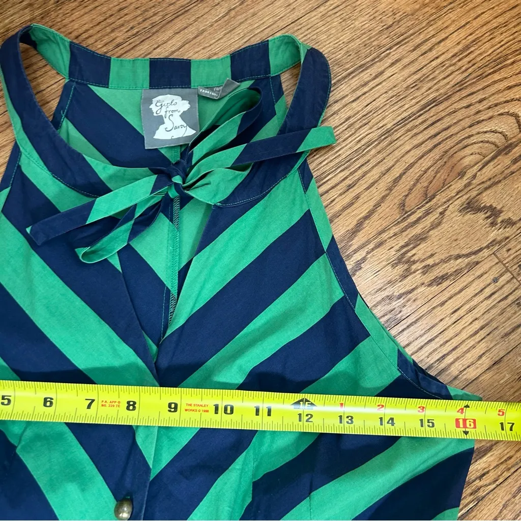 ANTHROPOLOGIE Girls From Savoy Emerald Ripple Dress Chevron Button Front Size 4 Green - Image 10