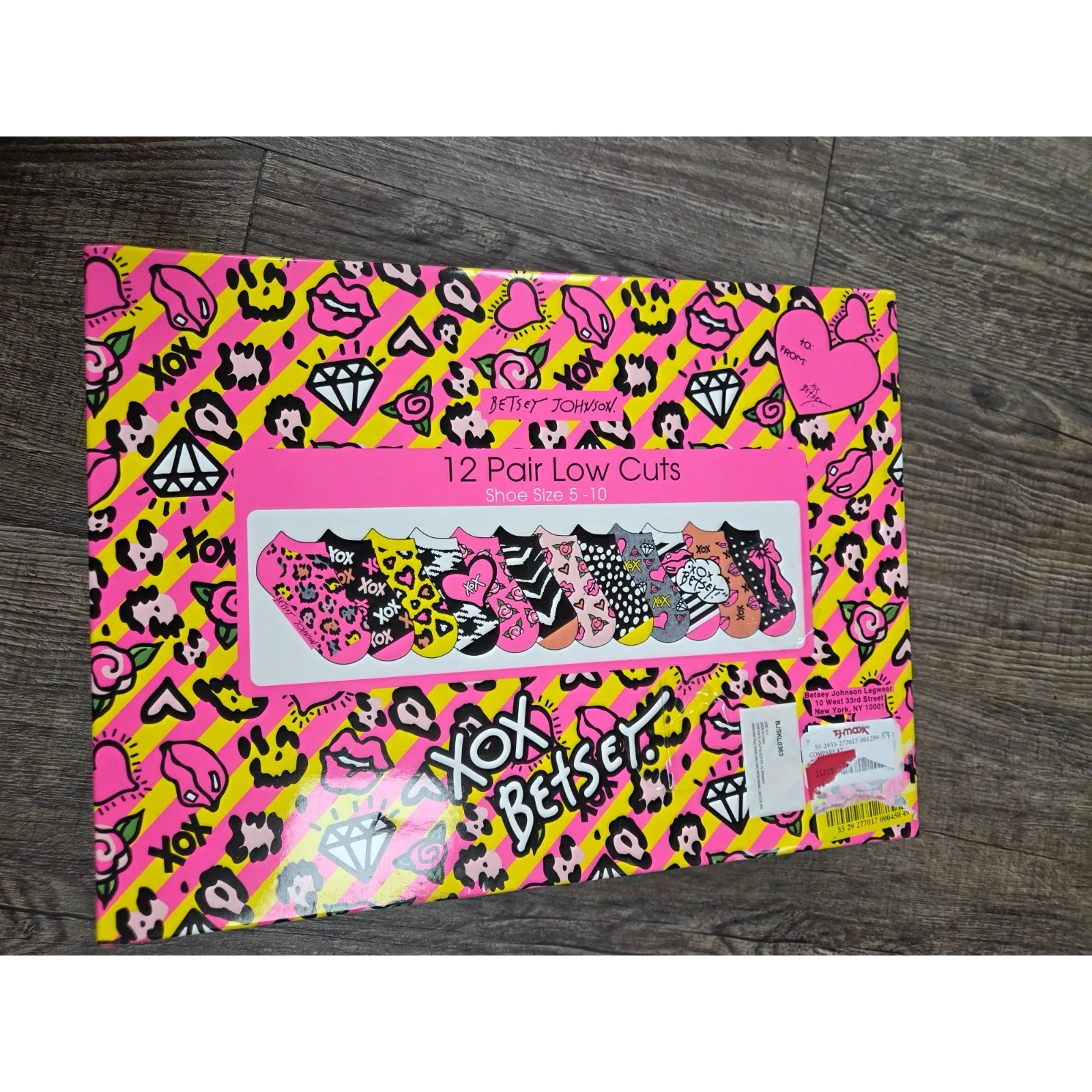 Betsey Johnson Women's NEW XOXO Hearts Pink Black Low Cut Socks - 9 PAIR NEW - Image 5