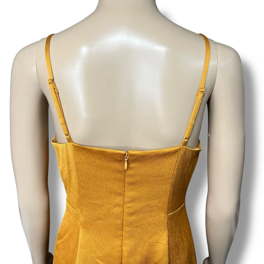 Express Womens Slip Dress Midi Textured Satin Gold Rust Formal Gown Party Small - Image 5