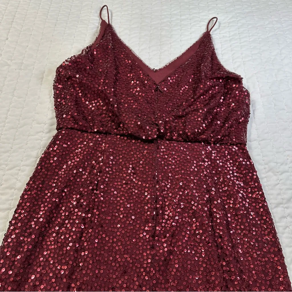 Adrianna Papell Sequined Blouson Gown in Deep Wine Dress Size 8 - Image 10