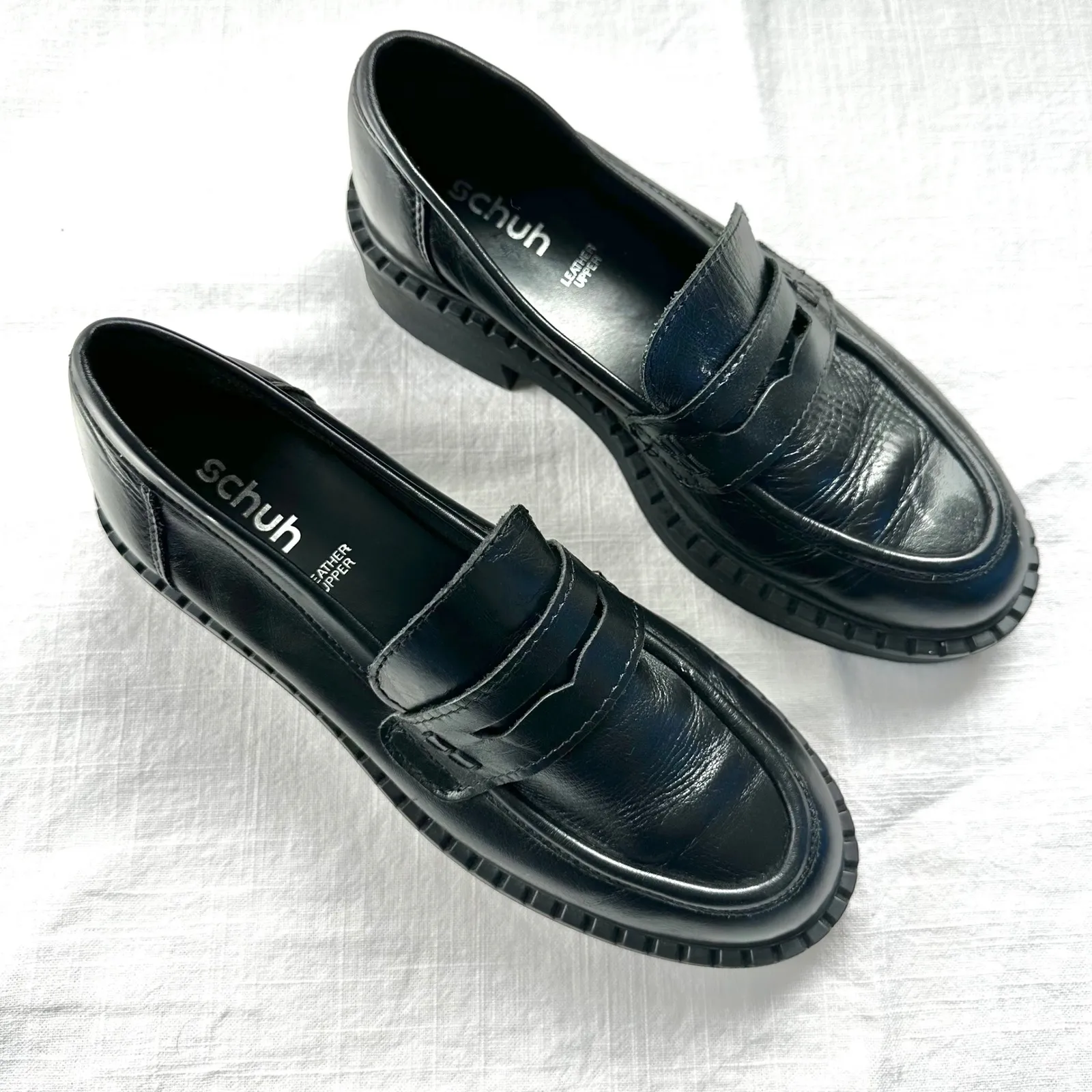 Schuh Lillian loafers in black leather Platform‎ Lug Sole Chunky Black Shoes 38 Size 8 - Image 12