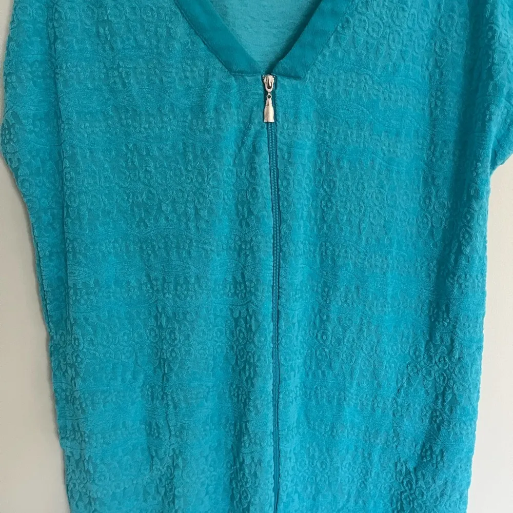 Vintage Women's Teal Stan Herman Chenille Robe Bathing Suit Cover Up Size L Blue Size L - Image 3