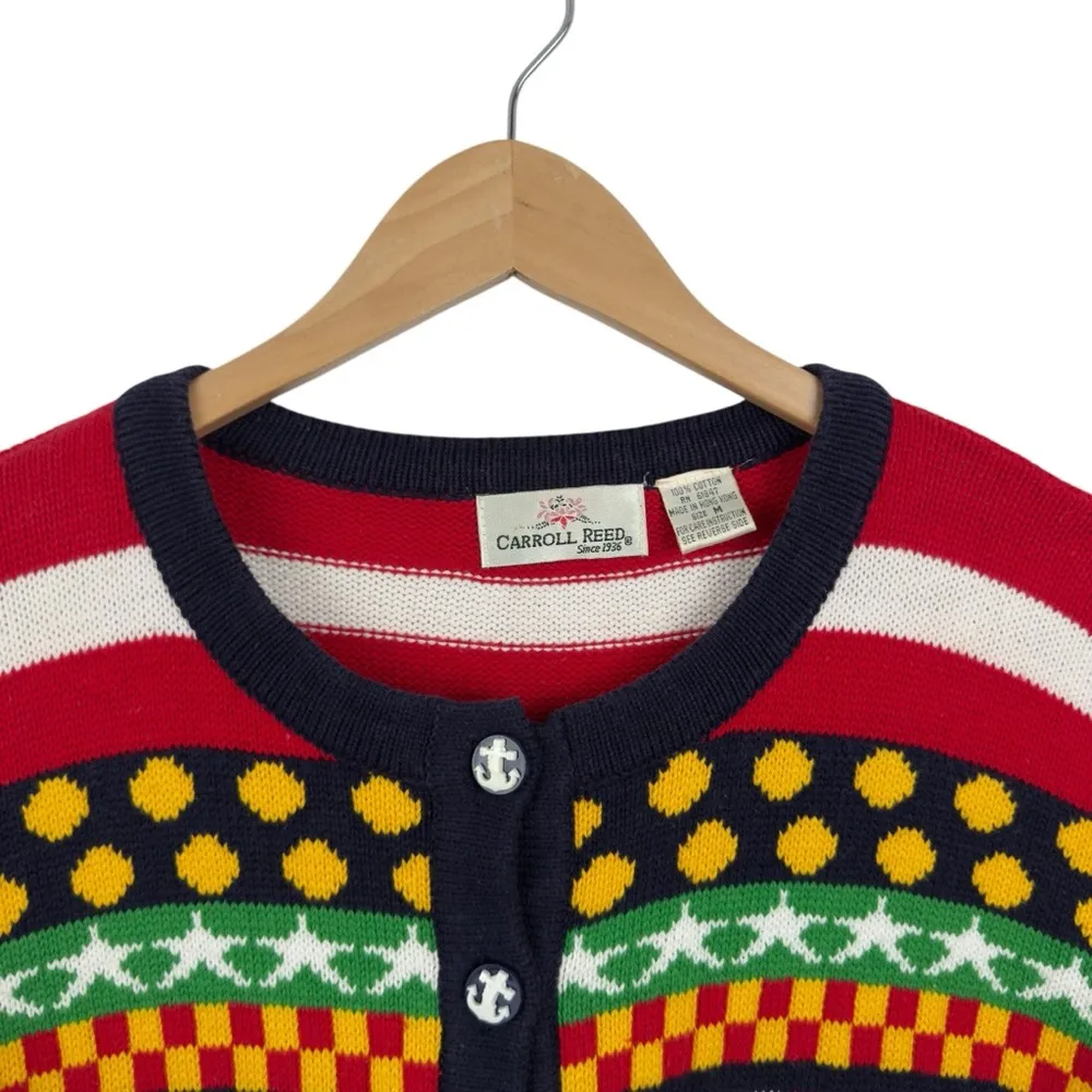 Carroll Reed Women's M Nautical Knit Cardigan Button Up Cotton Colorful 90's Black Size M - Image 3