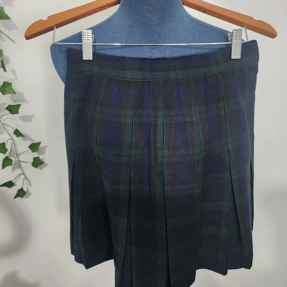 Vintage Juniorite Wool Tartan Plaid Pleated Skirt Green Size undefined - Image 2