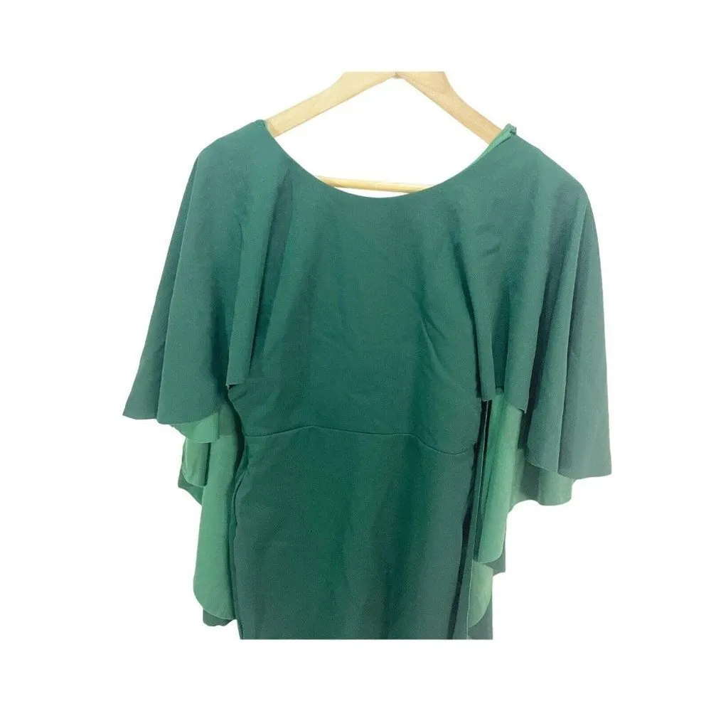 Umenlele womens Drape Ruffle Cape Shoulder Green Cocktail Mini Dress S Formal - Image 4