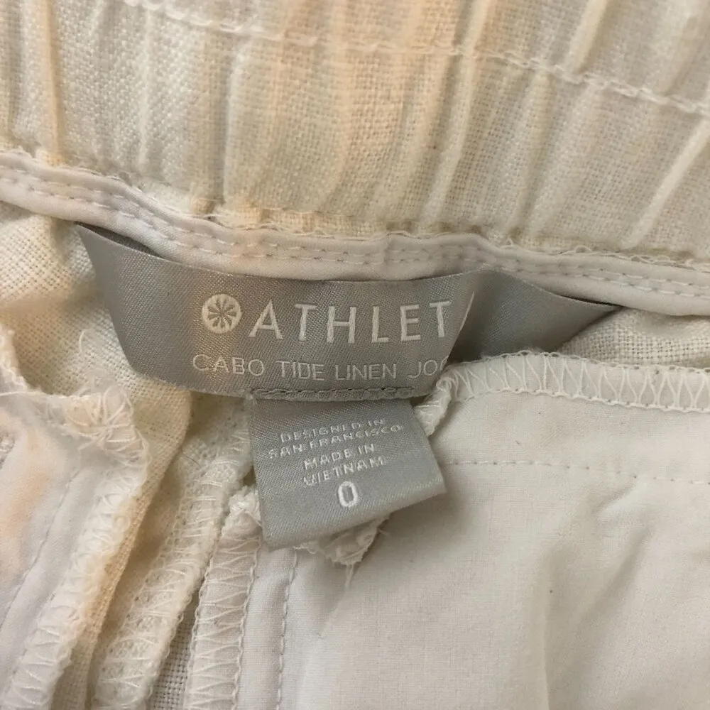 Athleta Womens Cabo Tide Linen Jogger Pants Pull On Zip Pockets White 0 - Image 3