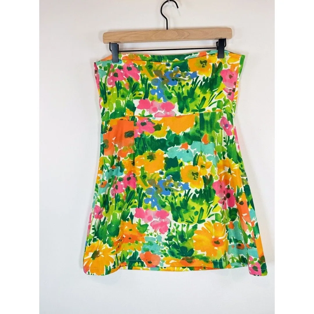 With Jean Womens Dress Green Lala Splice Floral Mini Strapless Tube Boho Large - Image 8