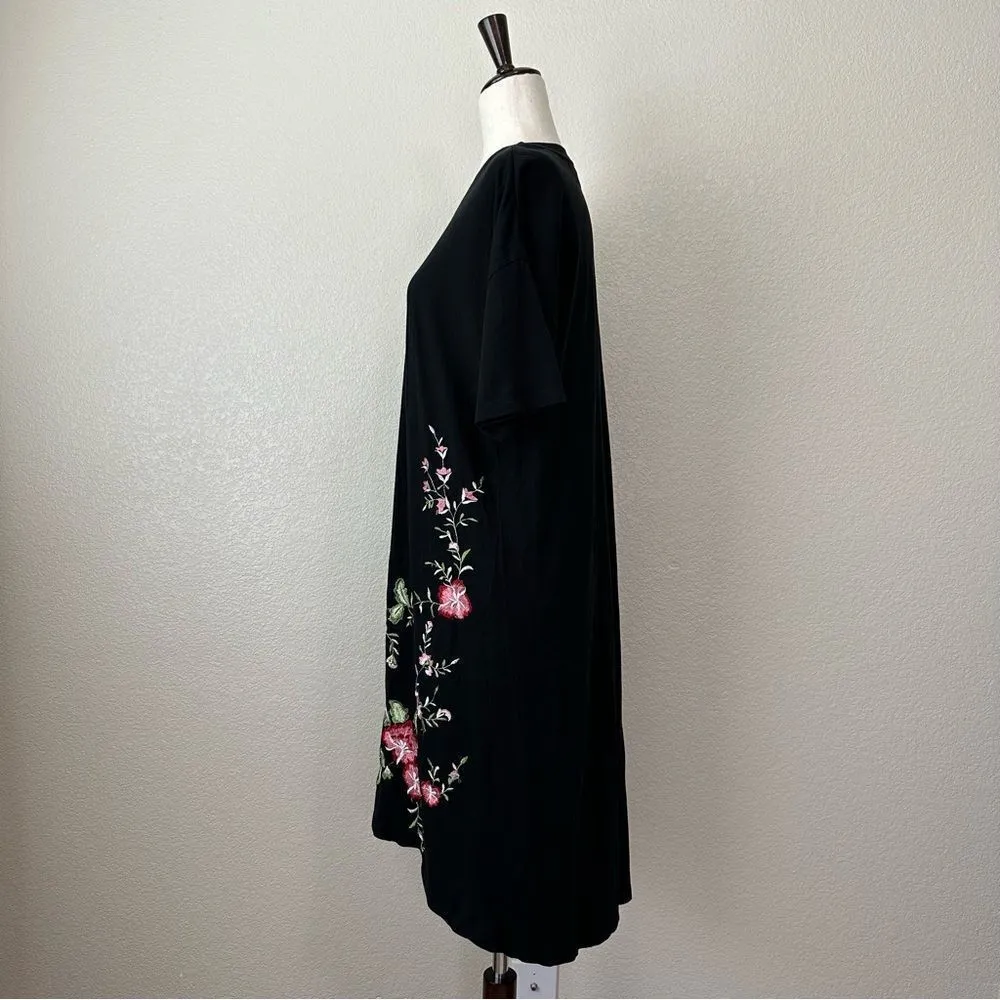 Asos Black Embroidered Short Sleeves High-Low Hem T-Shirt Dress - Image 5