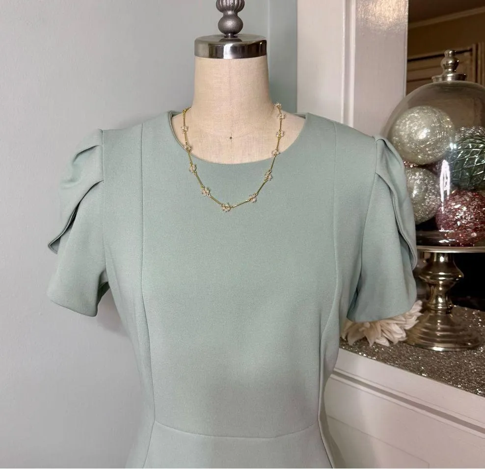 Calvin Klein Tulip Sleeve Sheath Dress Jadeite Green Size 8 - Image 4