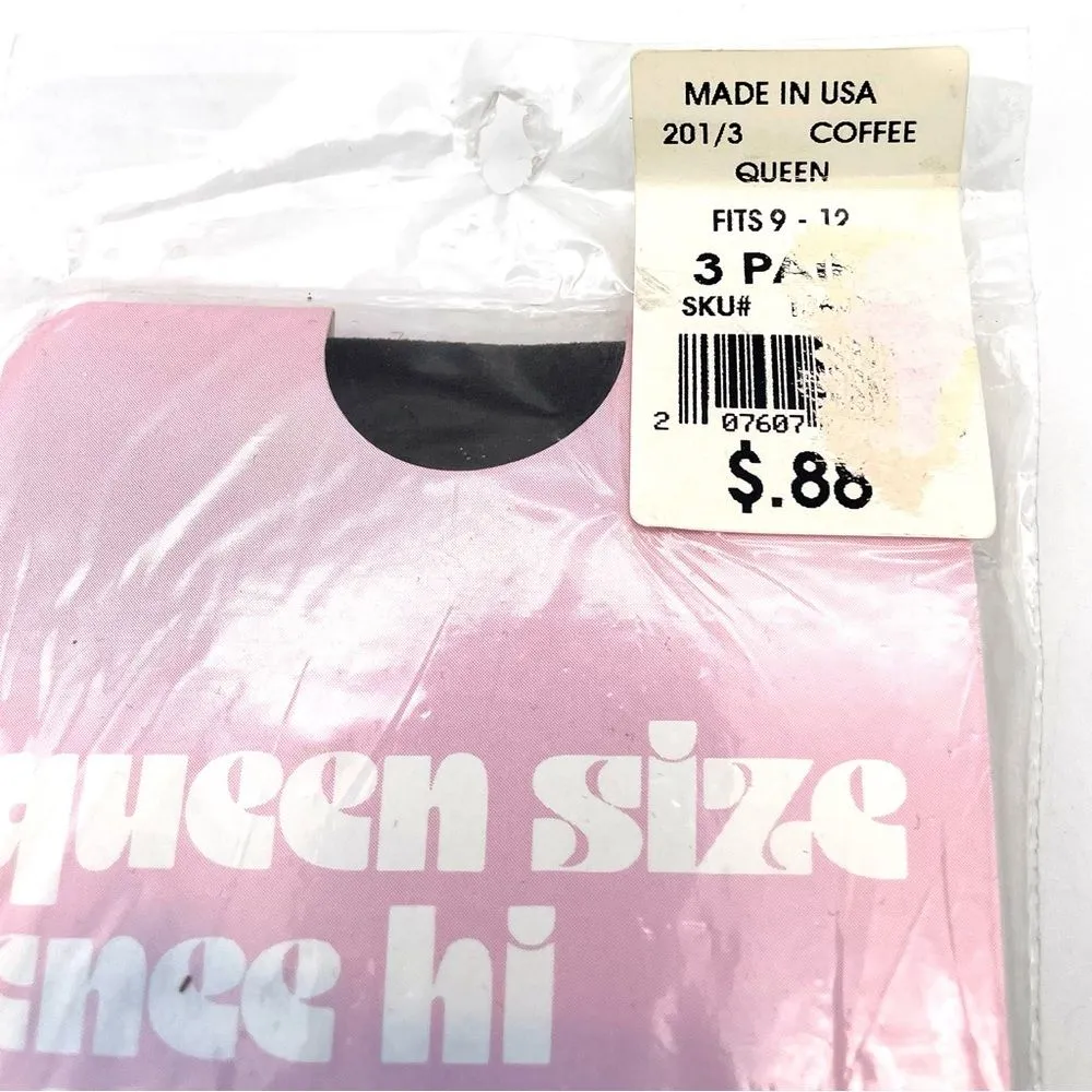 NWT Vintage Queen Size Knee High Comfort Top Hosiery in Coffee NEW 3 Pair Pack Brown - Image 4