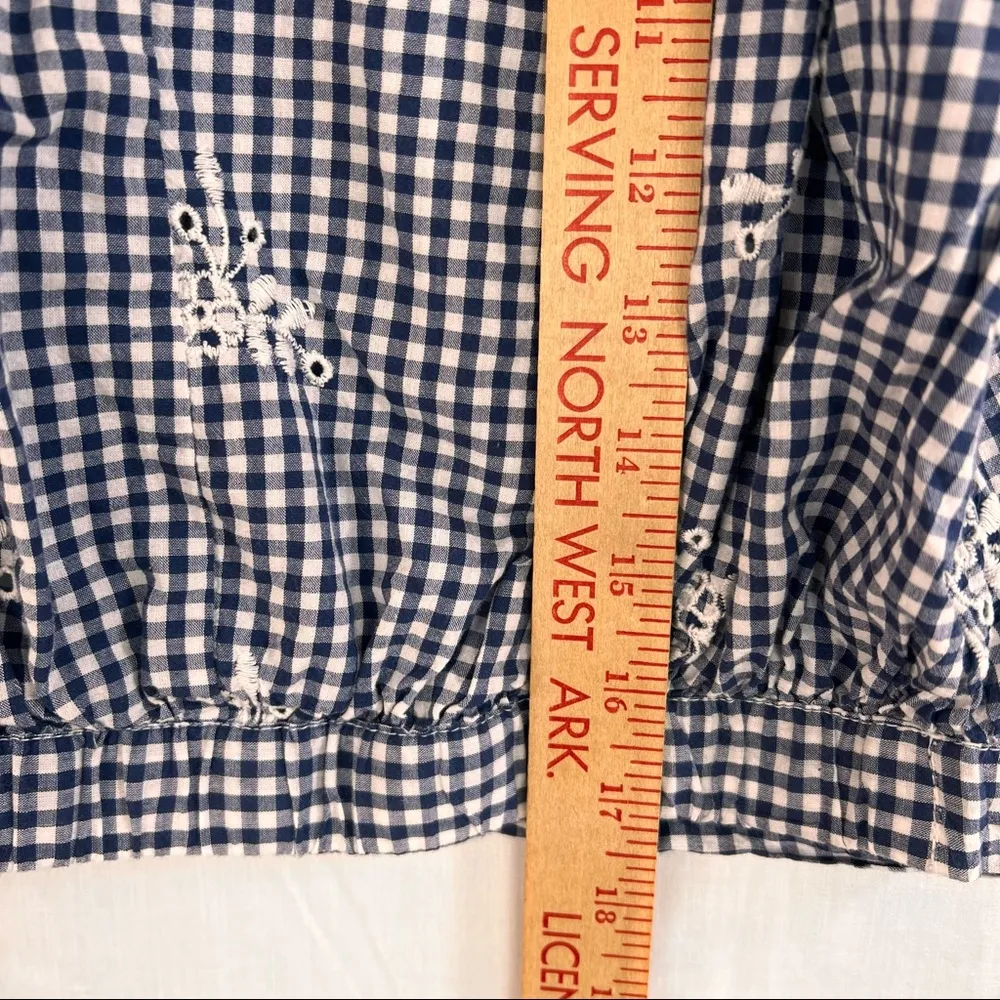 Broadway 38 Gingham Floral Embroidered Eyelet Crop Blouse Ruffle Sleeve Womens S Blue - Image 8