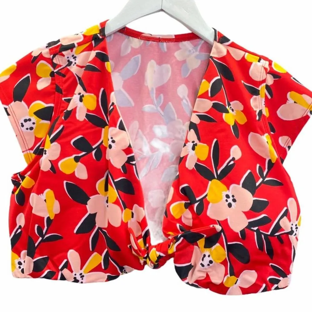 Beach Betty by Miracle Brands Floral Swim Top Red Size 1X Slimming Tie Front - Image 2