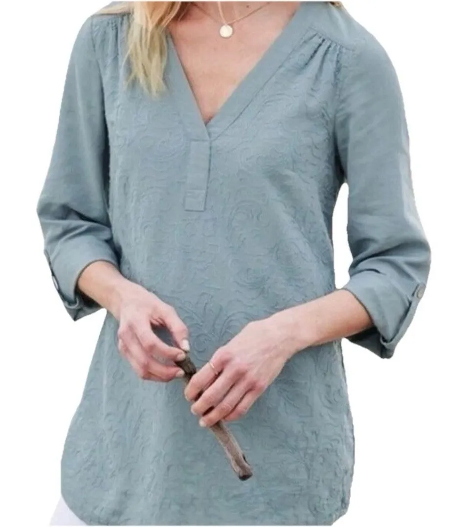 NWT Soft Surroundings Lillith Top Womens SP Small Petite Slate Blue Tunic Linen - Image 1