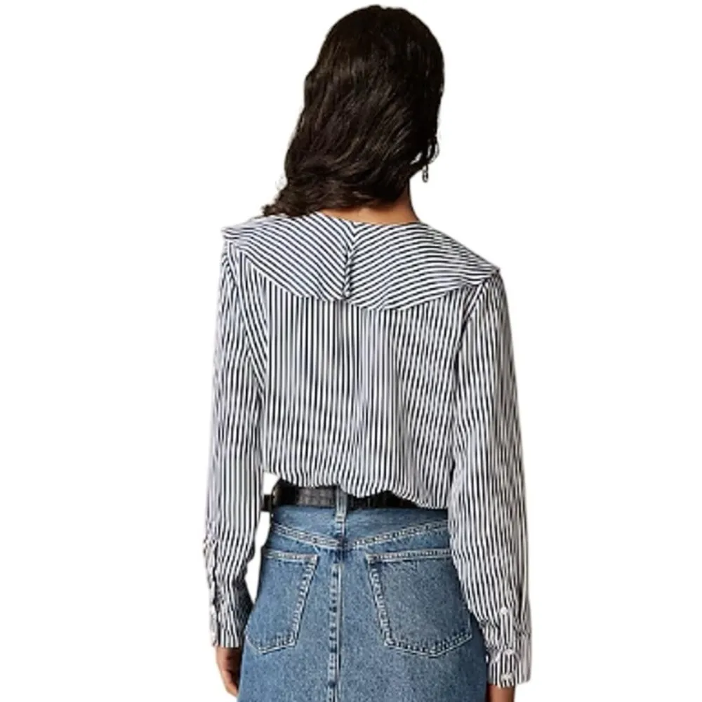 J Crew Goldie Satin Stripe Top Blouse Blue/White S(4-6) NWT Long Sleeve Crop - Image 2