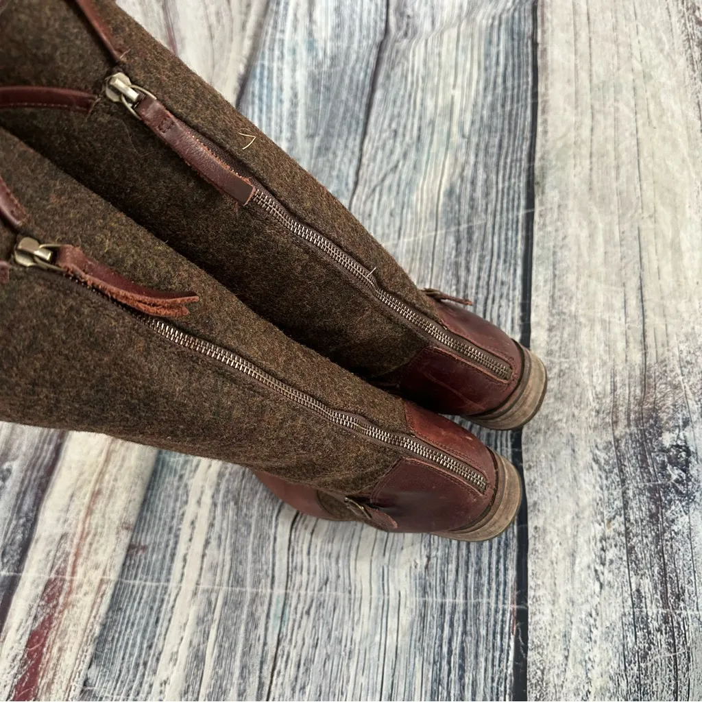 Caterpillar Brown Leather Knee-High Boots with Buckle Accent and Wool Shafts - Image 5