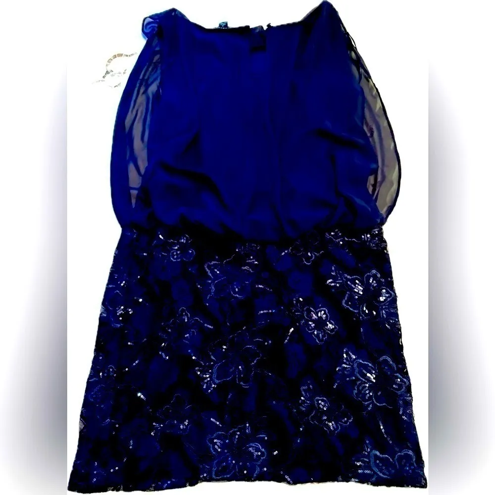 - SCARLETT -Chiffon Navy blue with sequins cocktail party Blouson Dress Size 16 - Image 12
