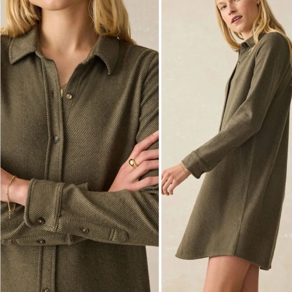Faherty Legend Knit Sweater Dress in Olive Green Melange Twill Size S - Image 15