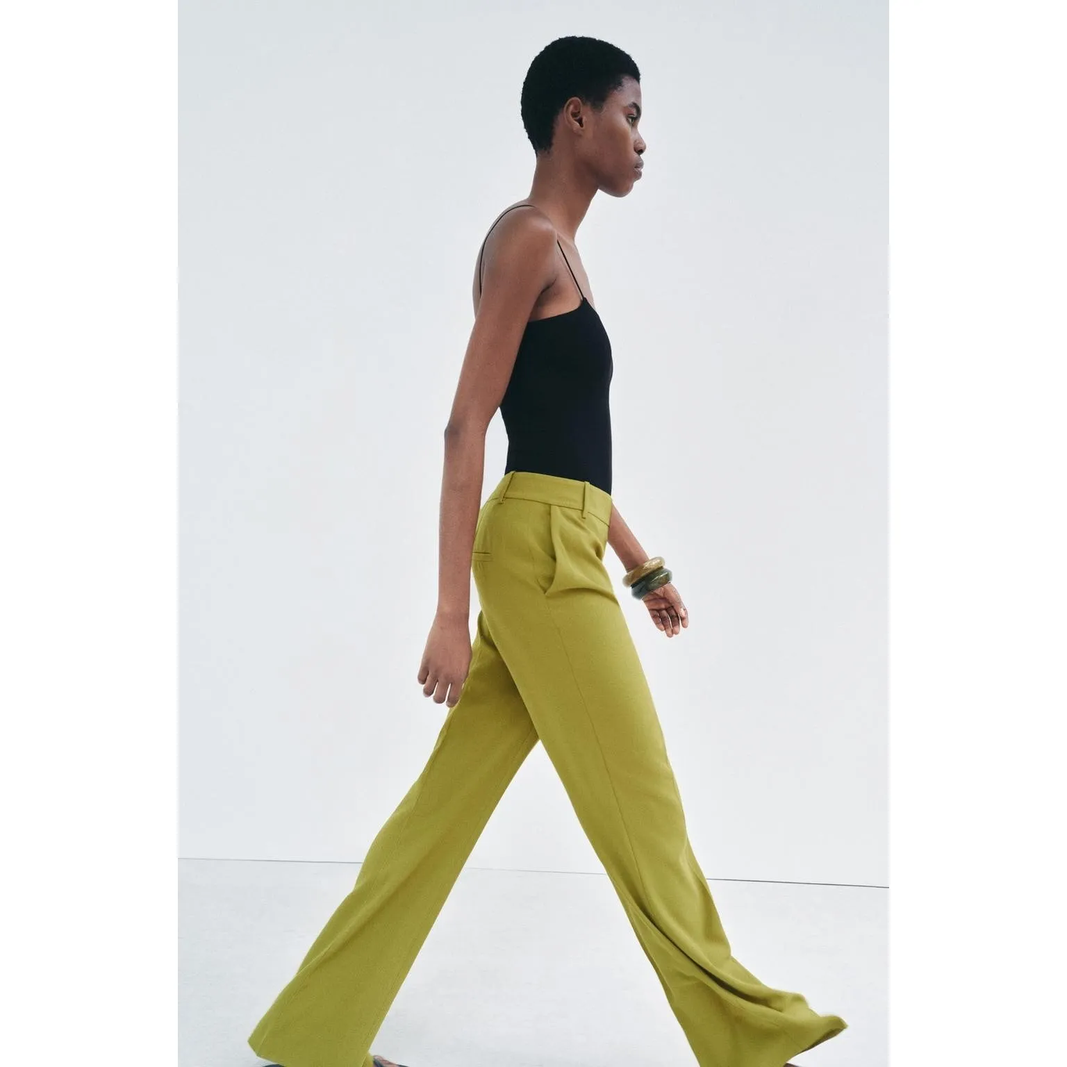 Zara Collection Womens Mid Waist Flared Olive Green Trousers Sz L NWT Office - Image 3