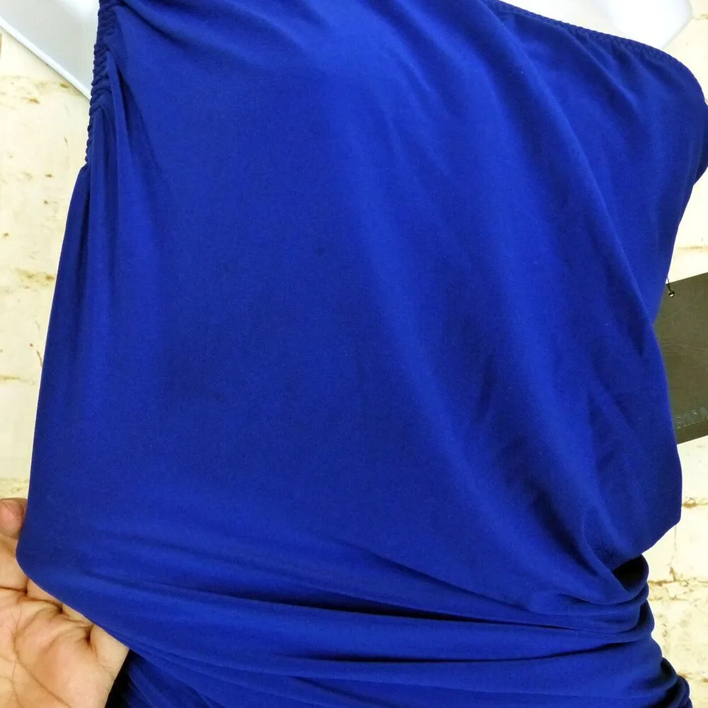 Norma Kamali Diana Gown Dress Women L Berry Blue One Shoulder Ruched Bodycon NWT - Image 4