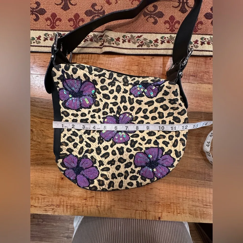 NWOT Prezzo Hibiscus Flower Animal Cheetah Print New Handbag Purple - Image 5