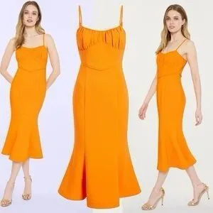 NEW Likely Lyla Trumpet Midi Dress in Orange Size 10 - Image 2